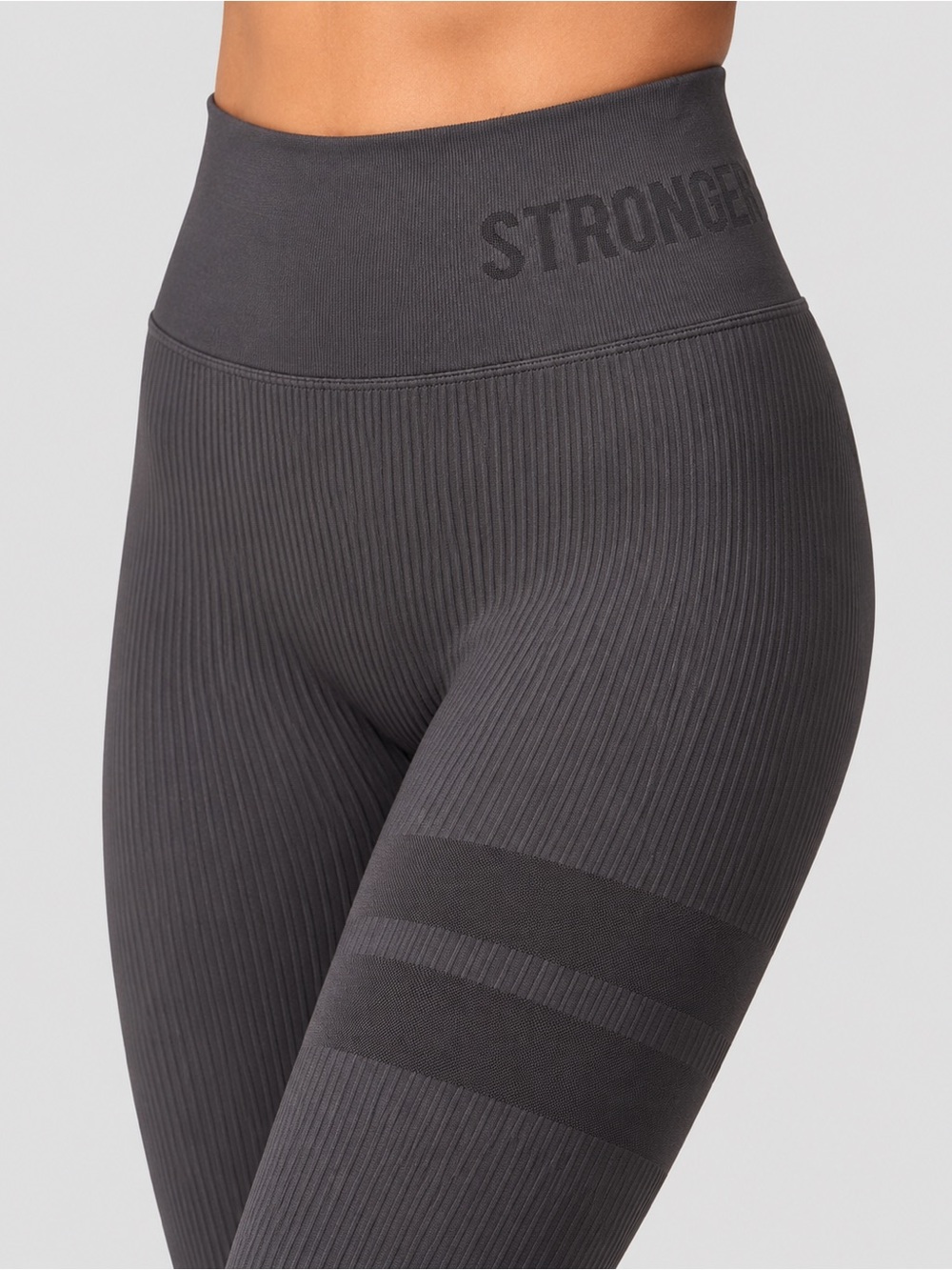 STRONGER Rib Seamless High Waist Leggings Nine Iron Gray Size M